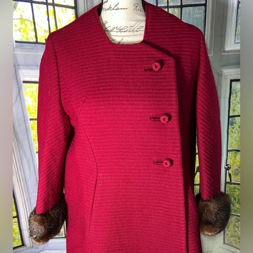 Vintage 50s Boucle Princess style coat mink fur cuffs - Picture 7 of 7